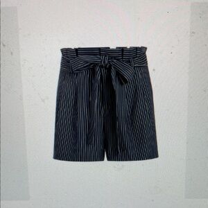 Melissa Nepton navy/white striped Women's belted paper bag waist Shorts/ nwt